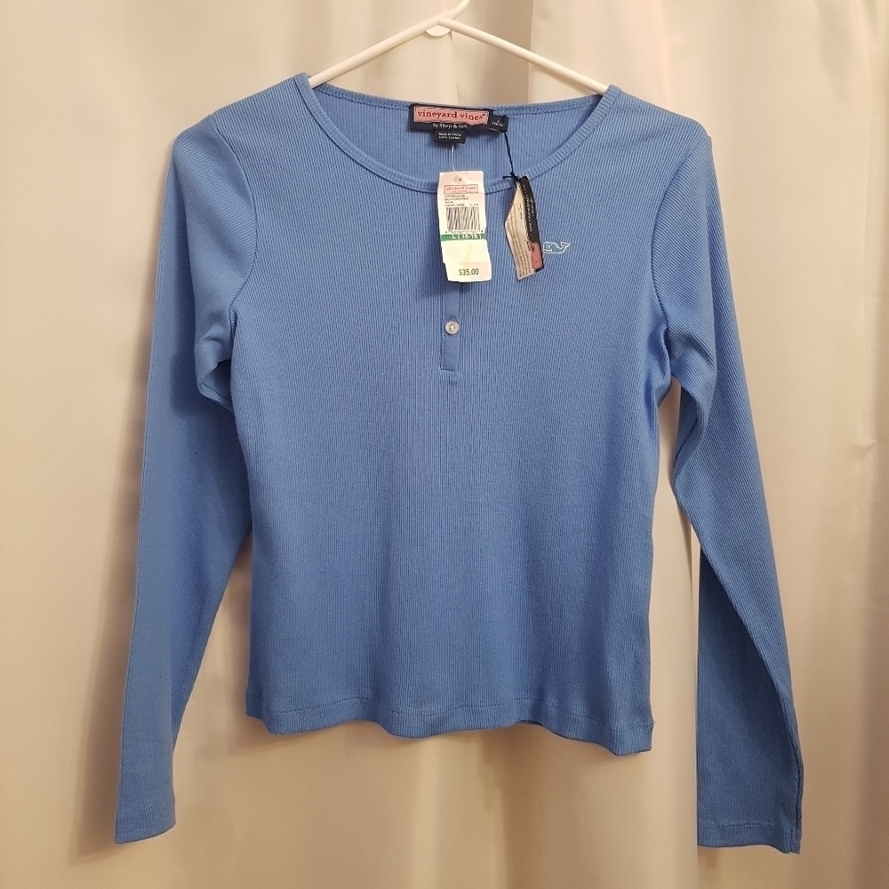 Vineyard Vines Henley light blue large 16-18 check measurements